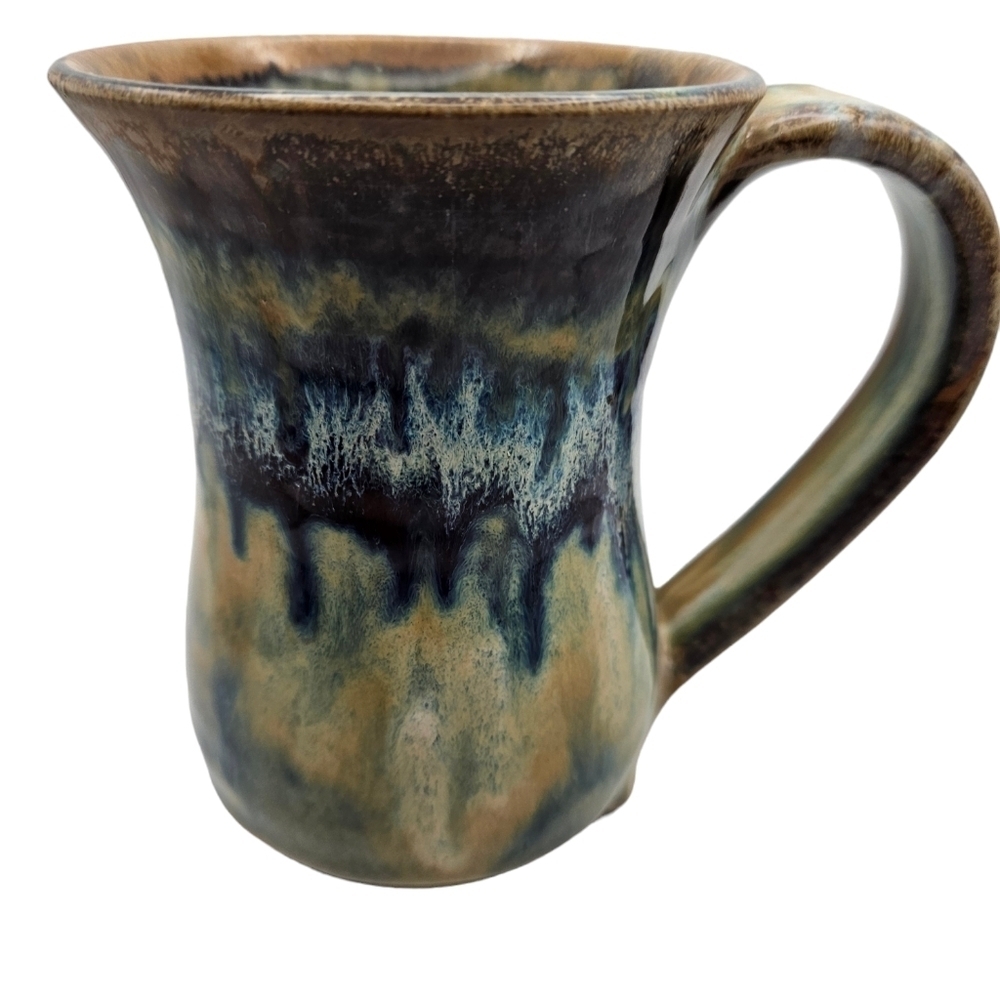 Handcrafted drip glazed ceramic coffee mug.